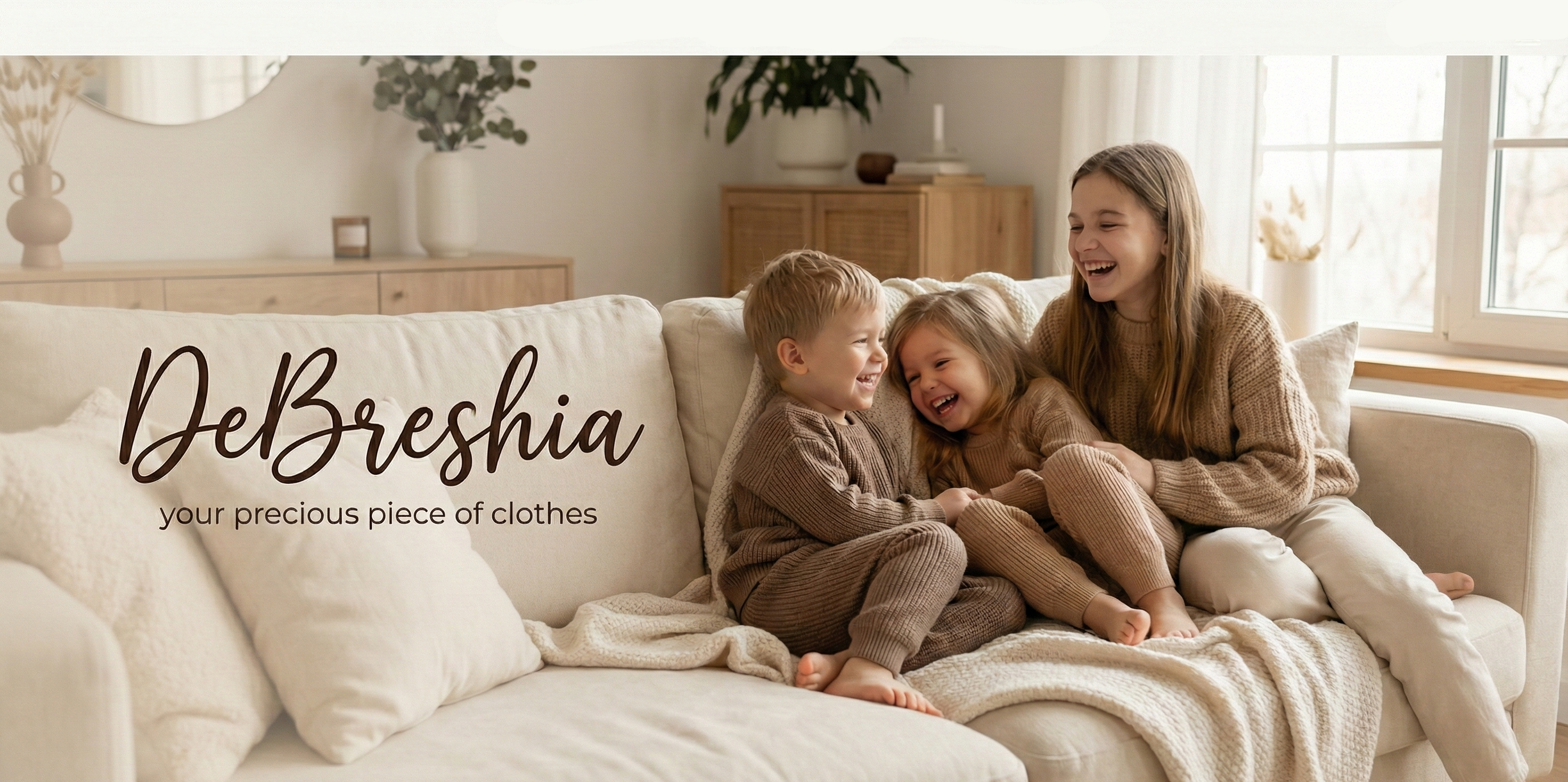 Children sitting on a couch wearing from 'DeBreshia'